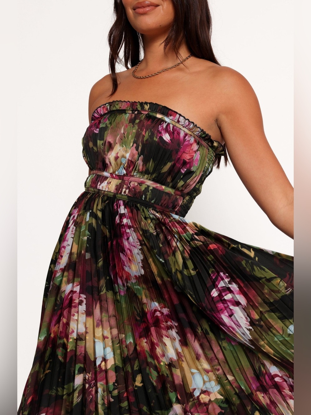 NWT Petal & Pup Angelique Pleated Strapless Maxi Dress Blurred Floral Sz Small - Picture 4 of 13